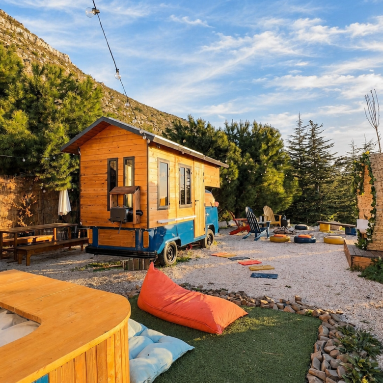 Romantic Blue Van Stay with Jacuzzi